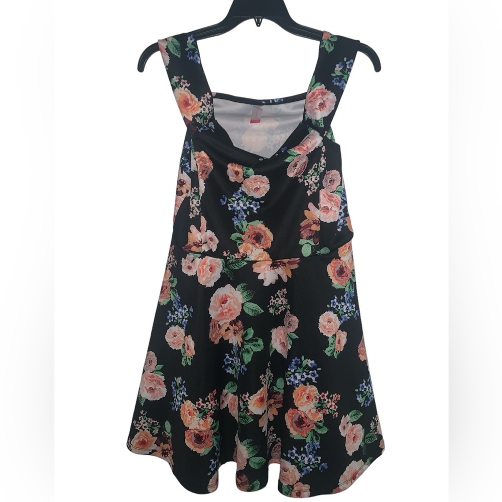 No Boundaries Juniors XXL Skater Dress Black Floral Off the Shoulder Scuba